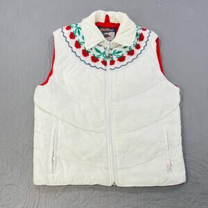 Quacker Factory White Quilted Vest with Embroidered Flora